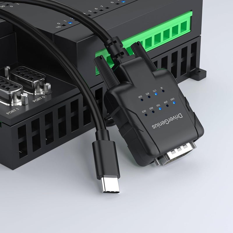 DriverGenius SerialPulseX USB-C to Serial RS232 DB9 Adapter with 9 x LED Indicators - Prolific PL2303GC - Compatible with Windows 11, macOS 15, Linux (USB232A-E-C, 3ft/1m) - Image 3